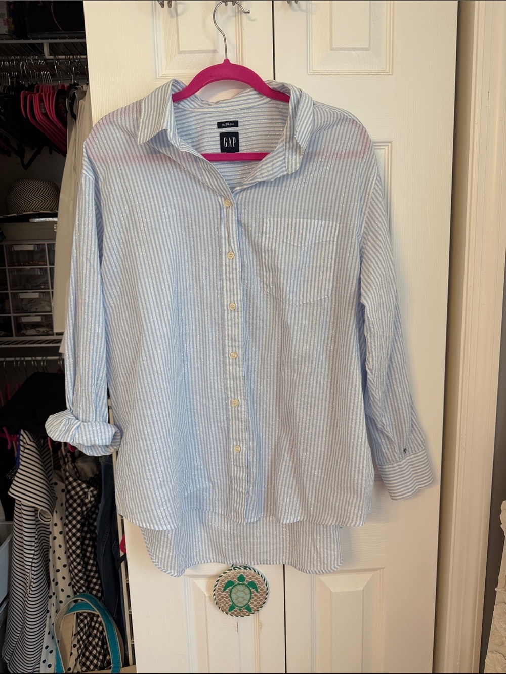 Gap Shimmer pinstripe shirt in size large